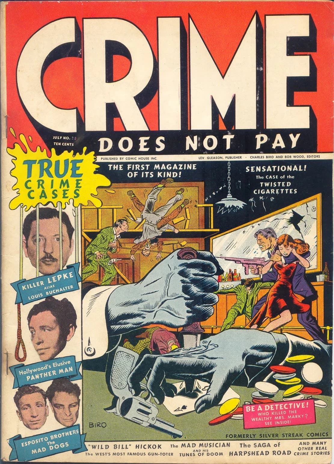 Crime Does Not Pay #22 (July 1942) cover, scan of an original copy