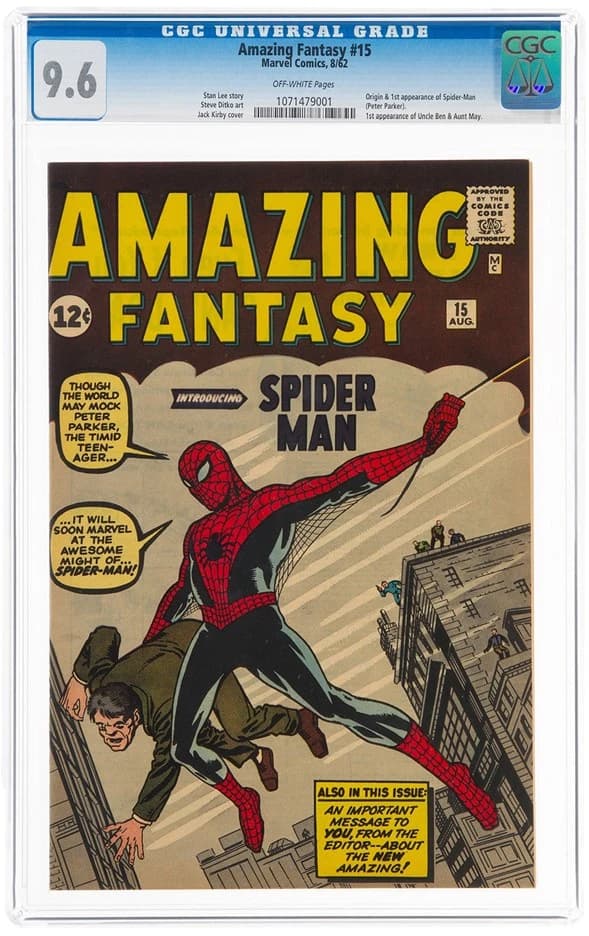 Amazing Fantasy #15, representative slabbed copy; not evidence of the catalog object’s grade or provenance