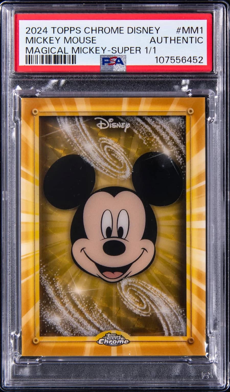 2024 Topps Chrome Disney Magical Mickey #MM-1 Mickey Mouse SuperFractor 1/1, PSA Authentic slab front