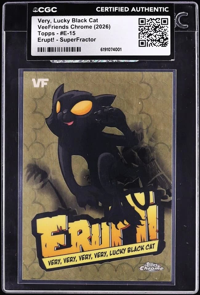 2026 Topps Chrome VeeFriends Erupt! #E-15 Very, Very, Very, Very, Lucky Black Cat SuperFractor 1/1, CGC Certified Authentic slab front