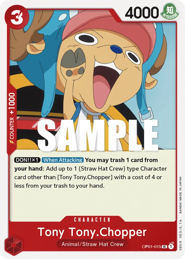 2022 One Piece Card Game Romance Dawn (OP-01) #OP01-015 Tony Tony.Chopper; official card image from the Bandai card list; publisher sample markings retained