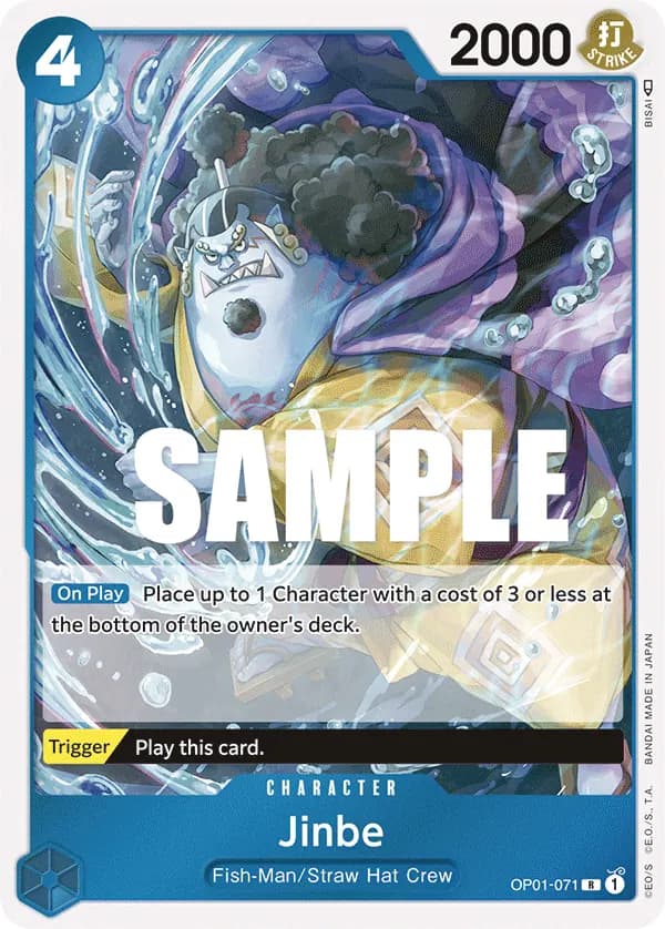 2022 One Piece Card Game Romance Dawn (OP-01) #OP01-071 Jinbe; official card image from the Bandai card list; publisher sample markings retained