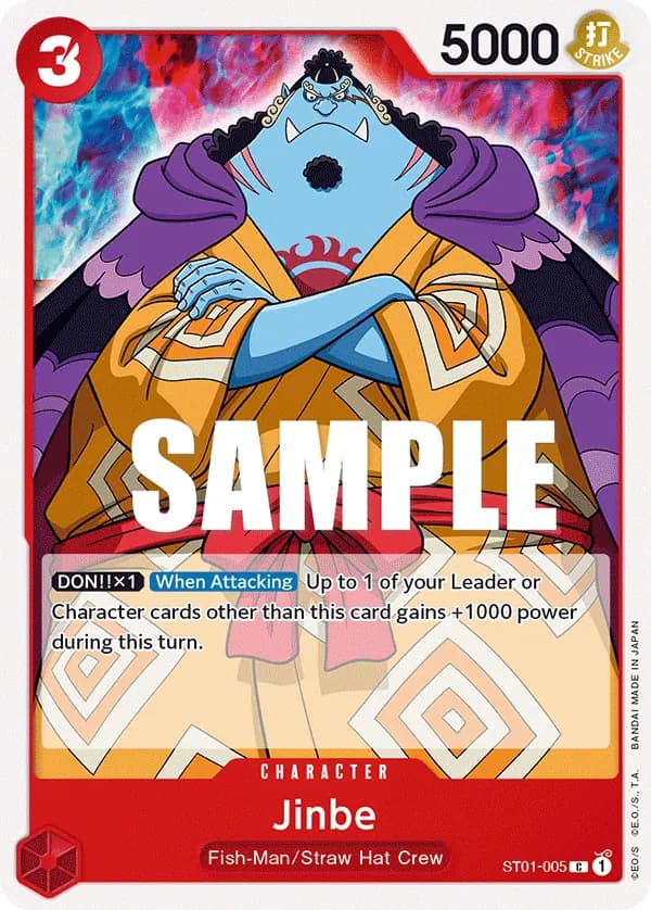 2022 One Piece Card Game Straw Hat Crew (ST-01) #ST01-005 Jinbe; official card image from the Bandai card list; publisher sample markings retained