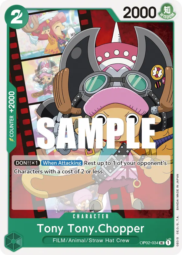 2023 One Piece Card Game Paramount War (OP-02) #OP02-034 Tony Tony.Chopper; official card image from the Bandai card list; publisher sample markings retained