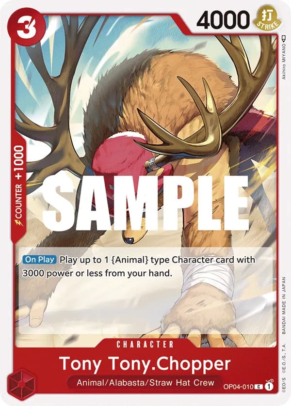 2023 One Piece Card Game Kingdoms of Intrigue (OP-04) #OP04-010 Tony Tony.Chopper; official card image from the Bandai card list; publisher sample markings retained