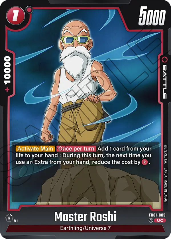2024 Dragon Ball Super Card Game Fusion World Awakened Pulse (FB01) #FB01-005 Master Roshi; official card image from the Bandai card database; publisher sample markings retained