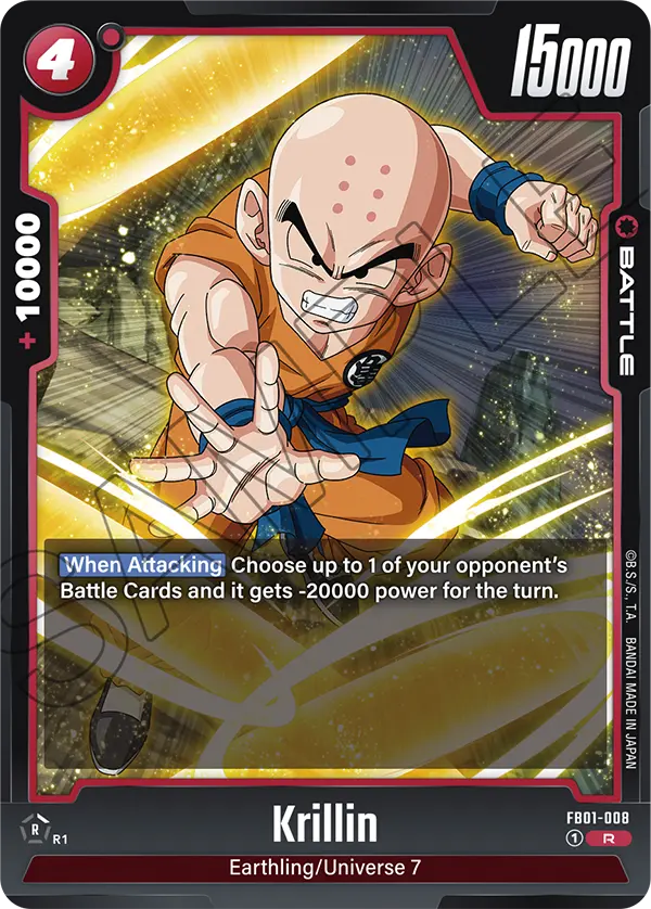 2024 Dragon Ball Super Card Game Fusion World Awakened Pulse (FB01) #FB01-008 Krillin; official card image from the Bandai card database; publisher sample markings retained
