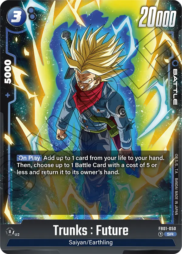 2024 Dragon Ball Super Card Game Fusion World Awakened Pulse (FB01) #FB01-050 Trunks : Future; official card image from the Bandai card database; publisher sample markings retained