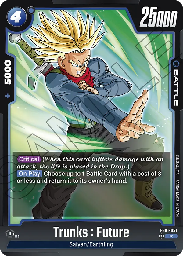 2024 Dragon Ball Super Card Game Fusion World Awakened Pulse (FB01) #FB01-051 Trunks : Future; official card image from the Bandai card database; publisher sample markings retained