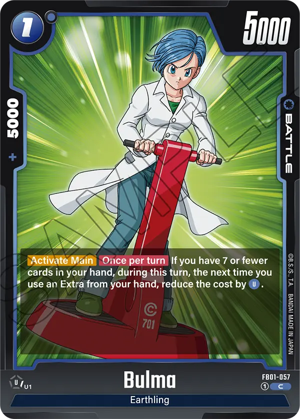 2024 Dragon Ball Super Card Game Fusion World Awakened Pulse (FB01) #FB01-057 Bulma; official card image from the Bandai card database; publisher sample markings retained