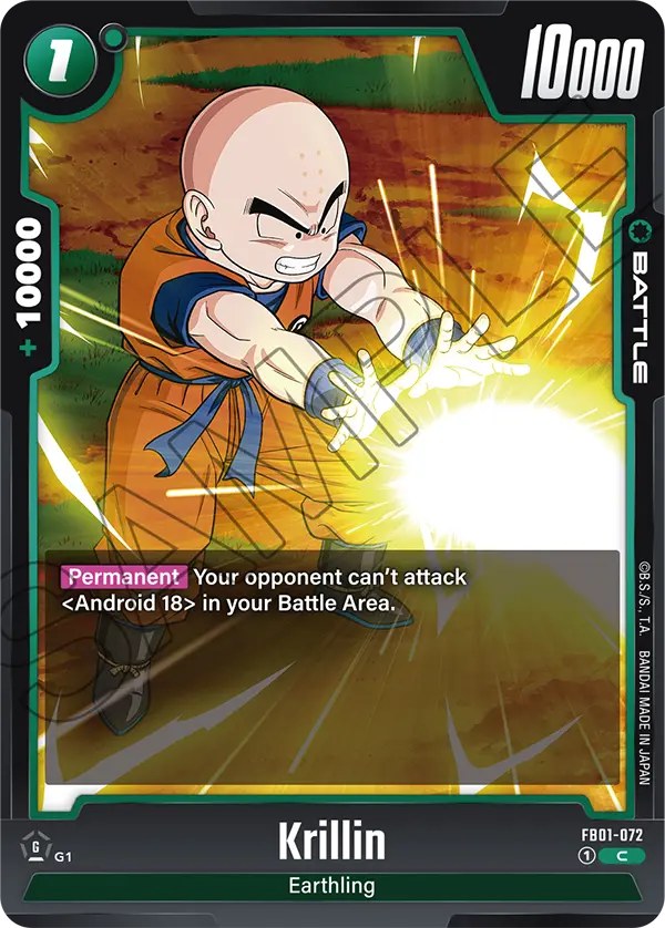 2024 Dragon Ball Super Card Game Fusion World Awakened Pulse (FB01) #FB01-072 Krillin; official card image from the Bandai card database; publisher sample markings retained