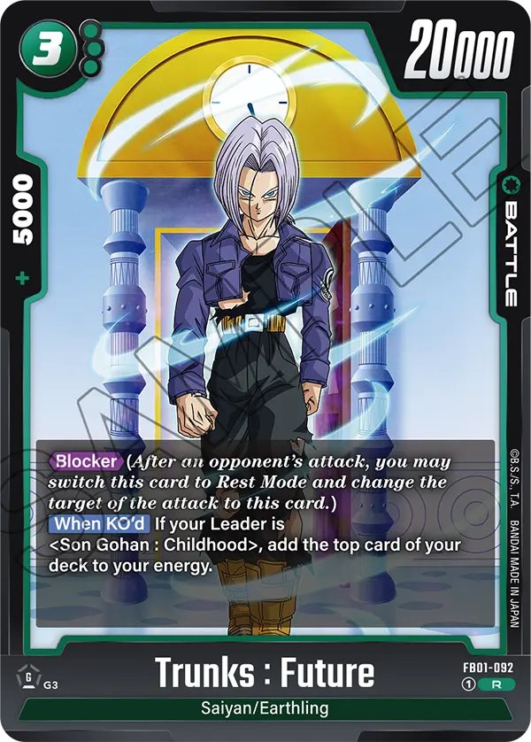 2024 Dragon Ball Super Card Game Fusion World Awakened Pulse (FB01) #FB01-092 Trunks : Future; official card image from the Bandai card database; publisher sample markings retained