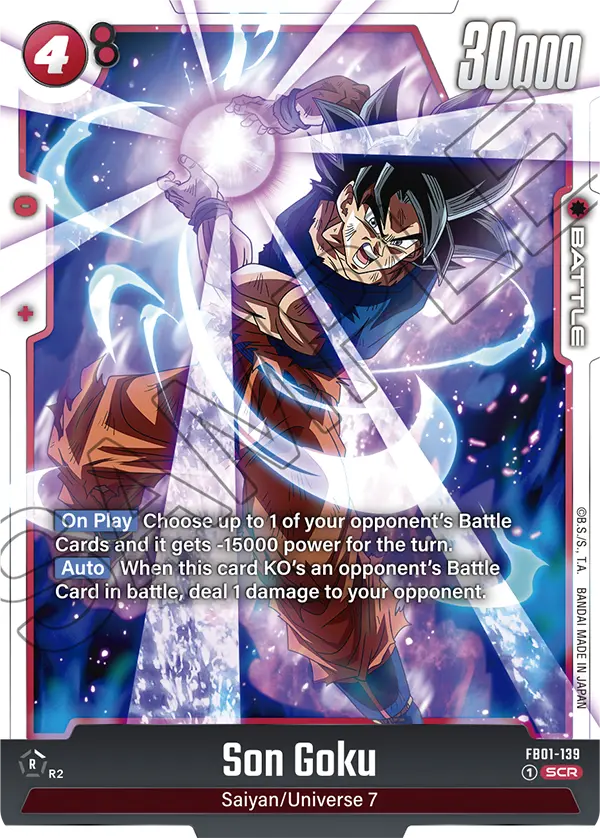 2024 Dragon Ball Super Card Game Fusion World Awakened Pulse (FB01) #FB01-139 Son Goku; official card image from the Bandai card database; publisher sample markings retained