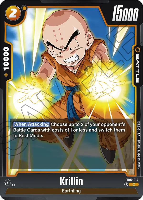 2024 Dragon Ball Super Card Game Fusion World Blazing Aura (FB02) #FB02-112 Krillin; official card image from the Bandai card database; publisher sample markings retained