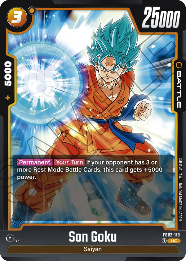 2024 Dragon Ball Super Card Game Fusion World Blazing Aura (FB02) #FB02-118 Son Goku; official card image from the Bandai card database; publisher sample markings retained