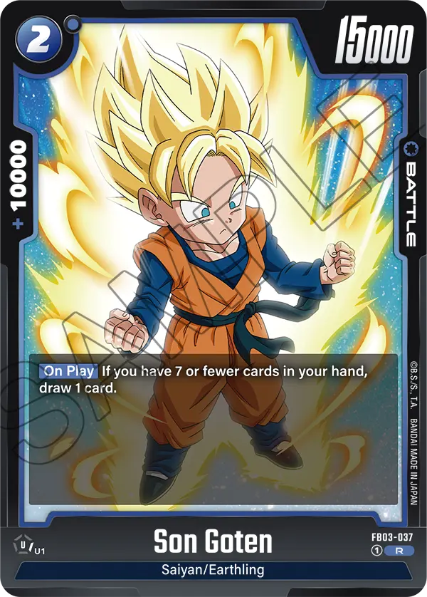 2024 Dragon Ball Super Card Game Fusion World Raging Roar (FB03) #FB03-037 Son Goten; official card image from the Bandai card database; publisher sample markings retained