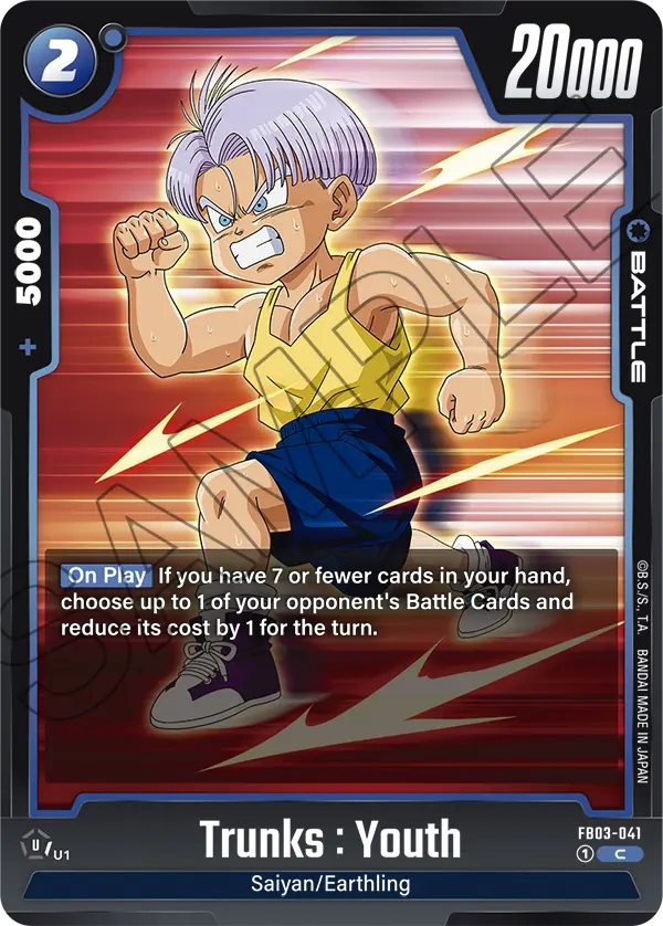 2024 Dragon Ball Super Card Game Fusion World Raging Roar (FB03) #FB03-041 Trunks : Youth; official card image from the Bandai card database; publisher sample markings retained