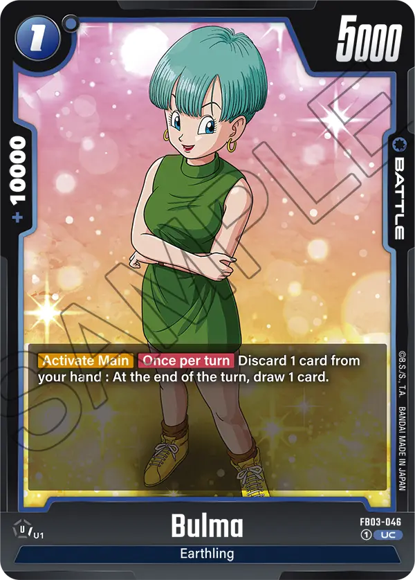 2024 Dragon Ball Super Card Game Fusion World Raging Roar (FB03) #FB03-046 Bulma; official card image from the Bandai card database; publisher sample markings retained