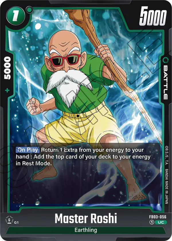 2024 Dragon Ball Super Card Game Fusion World Raging Roar (FB03) #FB03-056 Master Roshi; official card image from the Bandai card database; publisher sample markings retained