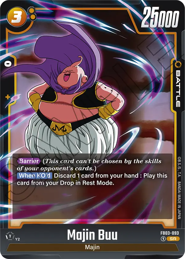 2024 Dragon Ball Super Card Game Fusion World Raging Roar (FB03) #FB03-093 Majin Buu; official card image from the Bandai card database; publisher sample markings retained