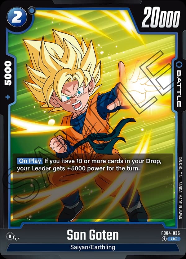 2024 Dragon Ball Super Card Game Fusion World Ultra Limit (FB04) #FB04-036 Son Goten; official card image from the Bandai card database; publisher sample markings retained