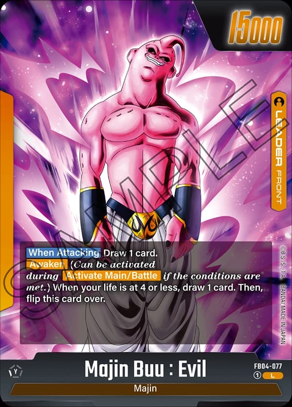 2024 Dragon Ball Super Card Game Fusion World Ultra Limit (FB04) #FB04-077 Majin Buu : Evil; official card image from the Bandai card database; publisher sample markings retained