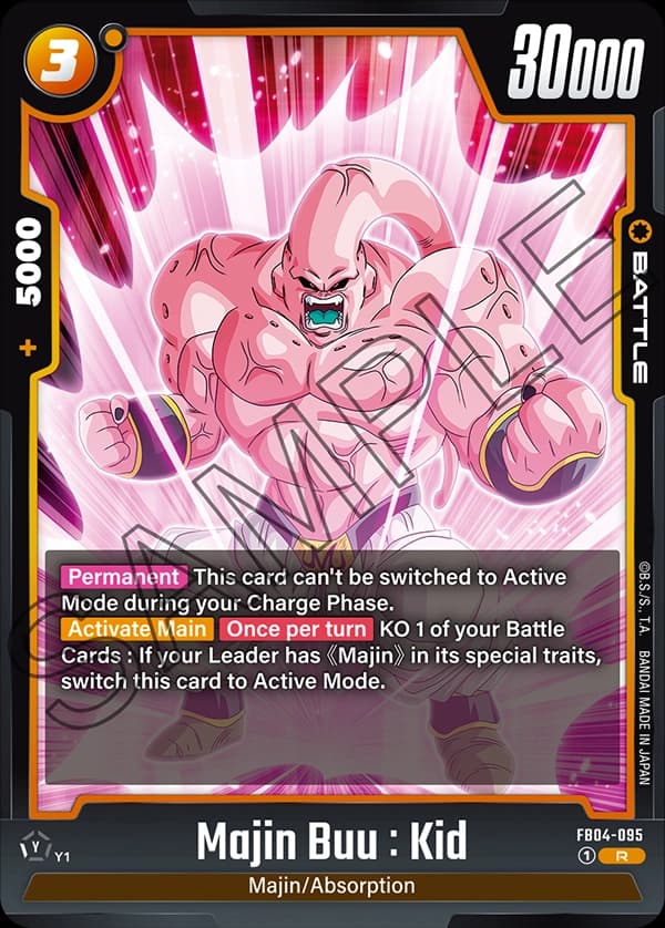 2024 Dragon Ball Super Card Game Fusion World Ultra Limit (FB04) #FB04-095 Majin Buu : Kid; official card image from the Bandai card database; publisher sample markings retained