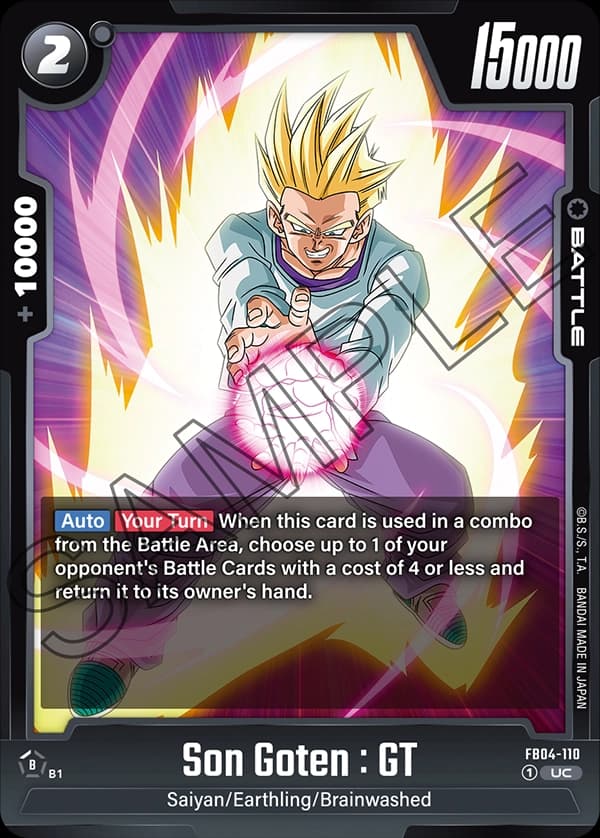 2024 Dragon Ball Super Card Game Fusion World Ultra Limit (FB04) #FB04-110 Son Goten : GT; official card image from the Bandai card database; publisher sample markings retained