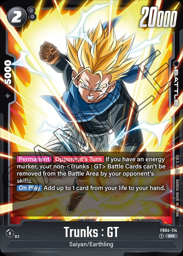 2024 Dragon Ball Super Card Game Fusion World Ultra Limit (FB04) #FB04-114 Trunks : GT; official card image from the Bandai card database; publisher sample markings retained
