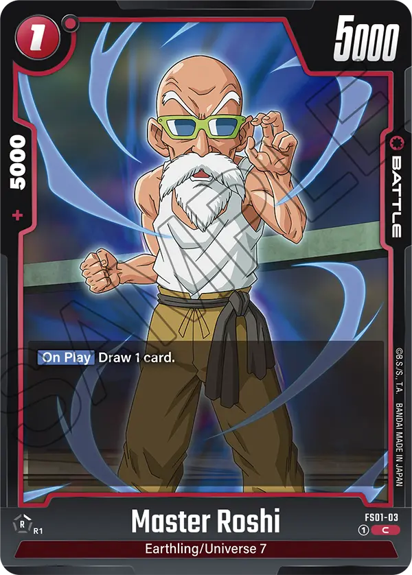 2024 Dragon Ball Super Card Game Fusion World Starter Deck Son Goku (FS01) #FS01-03 Master Roshi; official card image from the Bandai card database; publisher sample markings retained