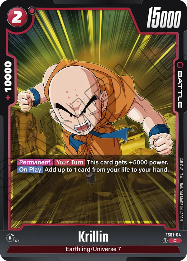 2024 Dragon Ball Super Card Game Fusion World Starter Deck Son Goku (FS01) #FS01-04 Krillin; official card image from the Bandai card database; publisher sample markings retained