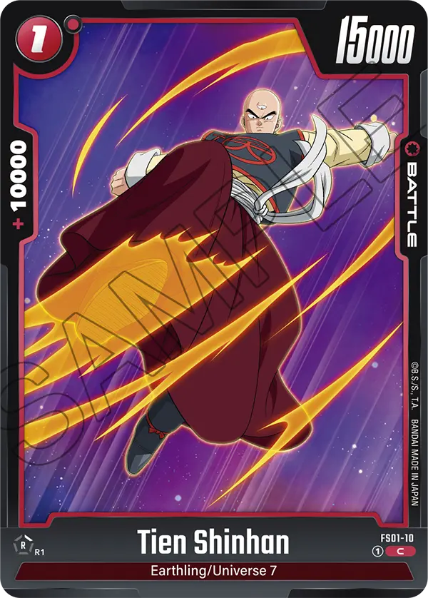 2024 Dragon Ball Super Card Game Fusion World Starter Deck Son Goku (FS01) #FS01-10 Tien Shinhan; official card image from the Bandai card database; publisher sample markings retained