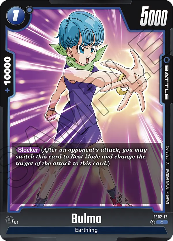 2024 Dragon Ball Super Card Game Fusion World Starter Deck Vegeta (FS02) #FS02-12 Bulma; official card image from the Bandai card database; publisher sample markings retained