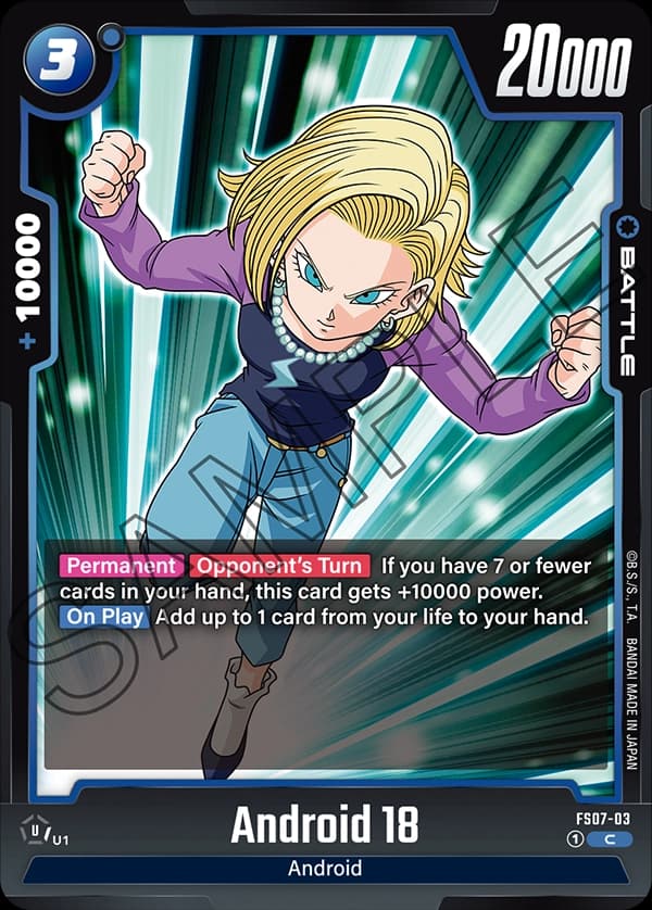 2024 Dragon Ball Super Card Game Fusion World Starter Deck Vegeta (Mini) (FS07) #FS07-03 Android 18; official card image from the Bandai card database; publisher sample markings retained