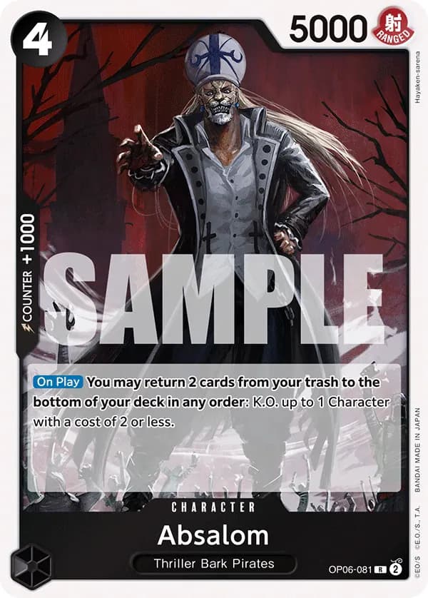 2024 One Piece Card Game Wings of the Captain (OP-06) #OP06-081 Absalom; official card image from the Bandai card list; publisher sample markings retained
