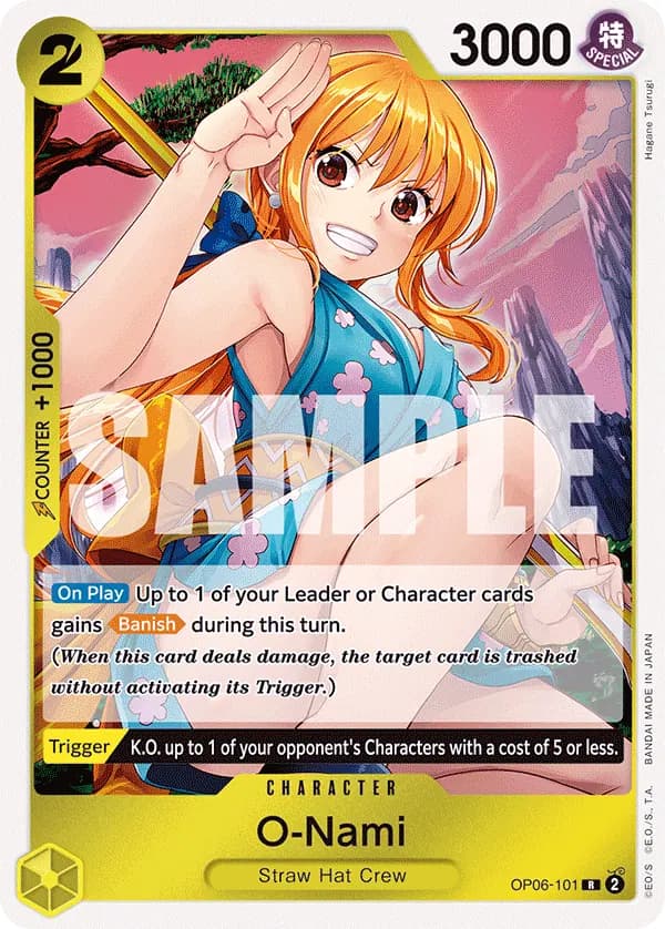 2024 One Piece Card Game Wings of the Captain (OP-06) #OP06-101 O-Nami; official card image from the Bandai card list; publisher sample markings retained