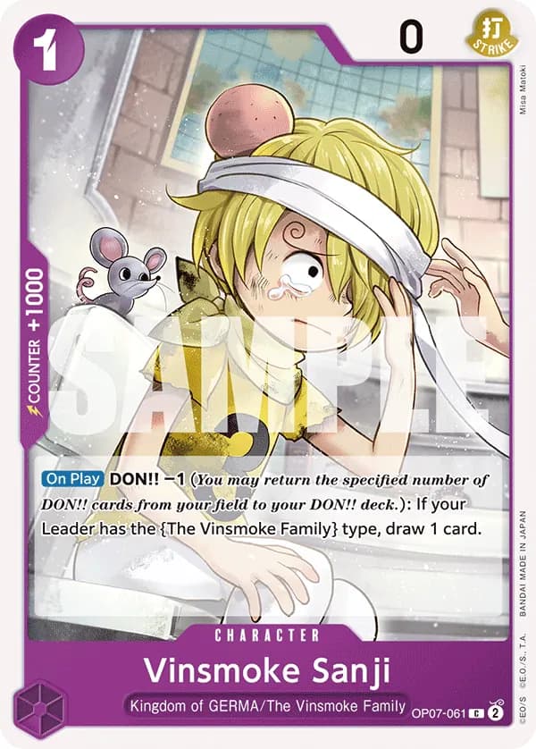 2024 One Piece Card Game 500 Years in the Future (OP-07) #OP07-061 Vinsmoke Sanji; official card image from the Bandai card list; publisher sample markings retained