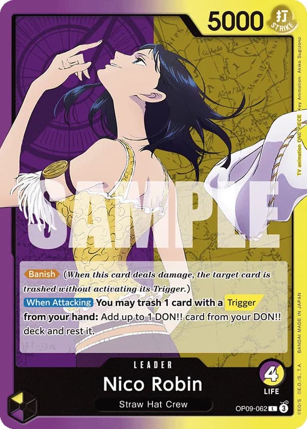 2024 One Piece Card Game Emperors in the New World (OP-09) #OP09-062 Nico Robin; official card image from the Bandai card list; publisher sample markings retained