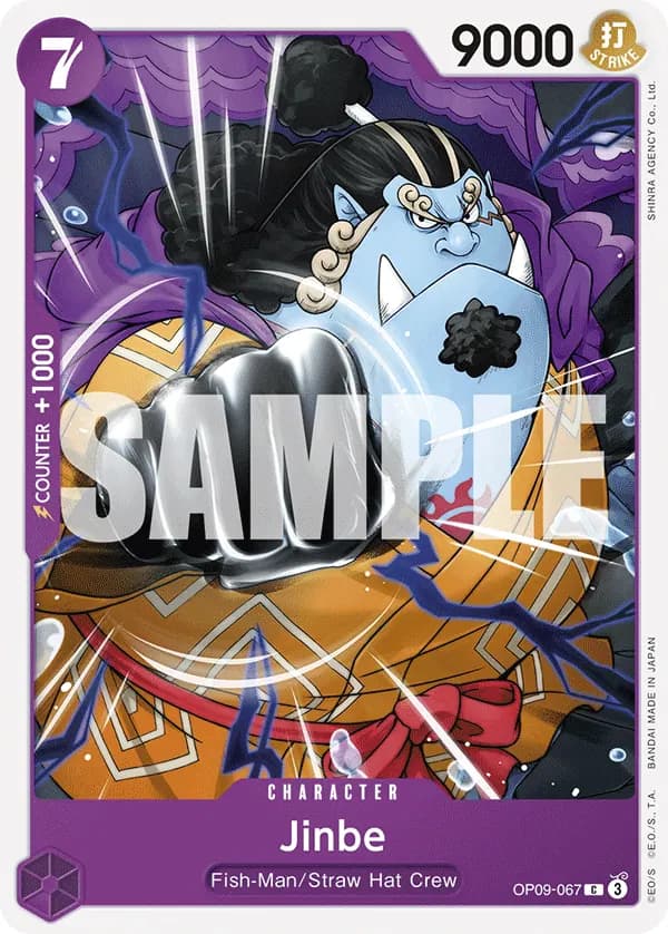 2024 One Piece Card Game Emperors in the New World (OP-09) #OP09-067 Jinbe; official card image from the Bandai card list; publisher sample markings retained