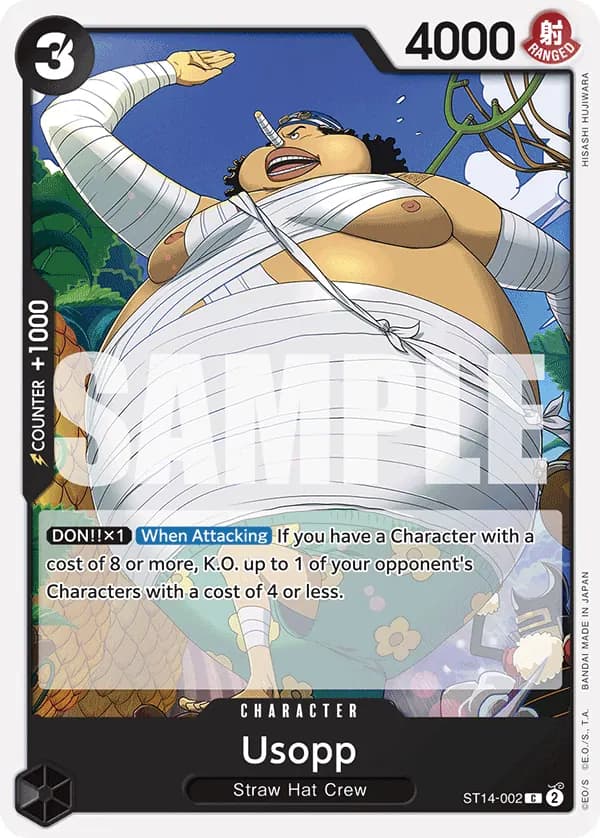 2024 One Piece Card Game 3D2Y (ST-14) #ST14-002 Usopp; official card image from the Bandai card list; publisher sample markings retained