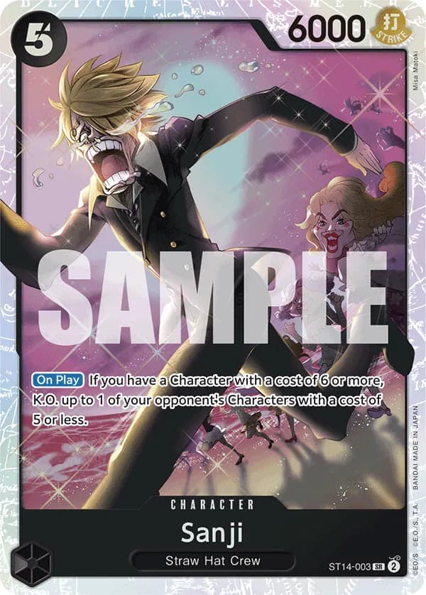 2024 One Piece Card Game 3D2Y (ST-14) #ST14-003 Sanji; official card image from the Bandai card list; publisher sample markings retained