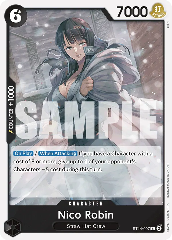 2024 One Piece Card Game 3D2Y (ST-14) #ST14-007 Nico Robin; official card image from the Bandai card list; publisher sample markings retained