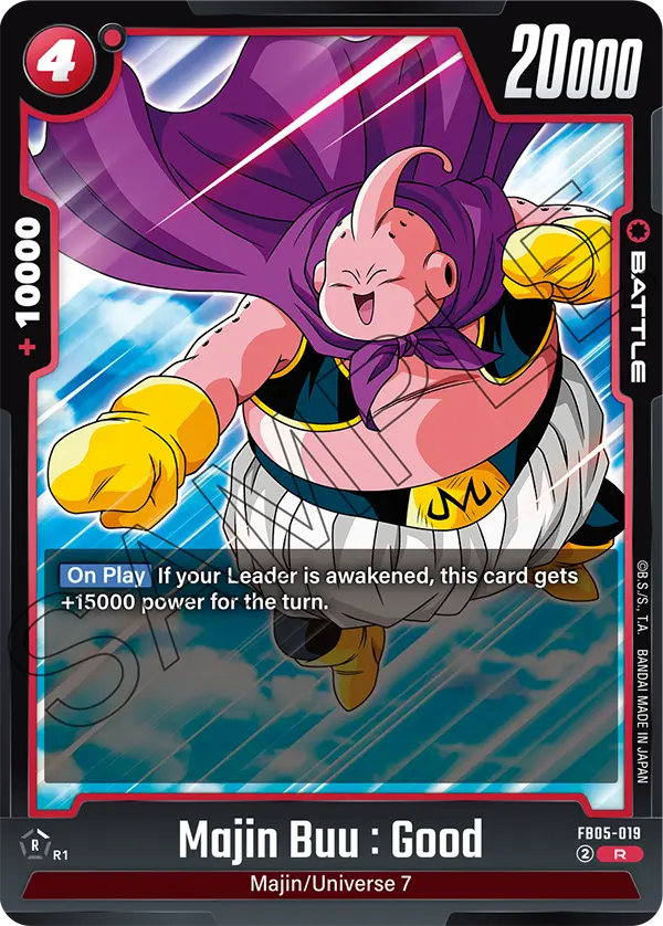 2025 Dragon Ball Super Card Game Fusion World New Adventure (FB05) #FB05-019 Majin Buu : Good; official card image from the Bandai card database; publisher sample markings retained