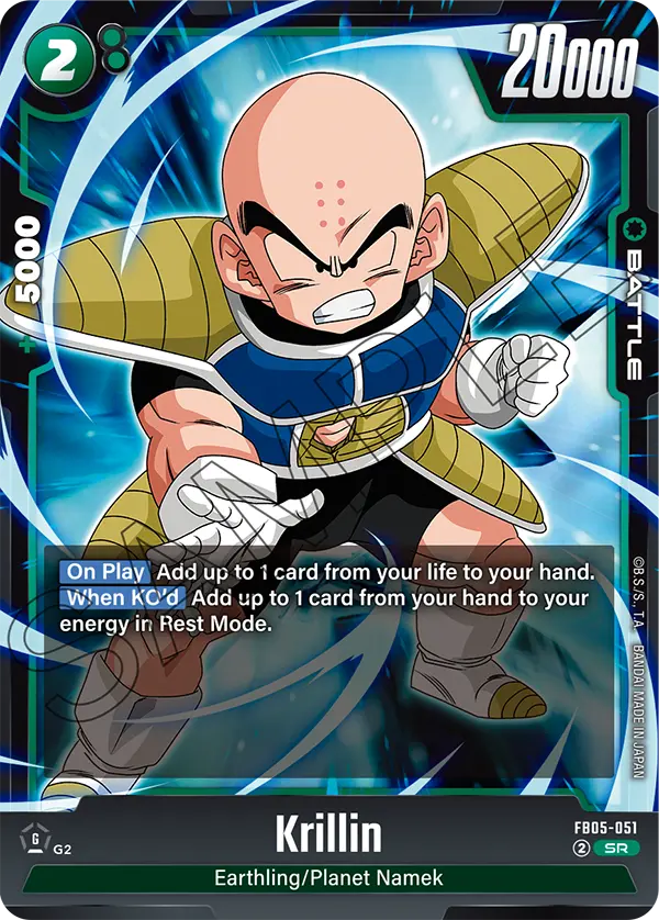 2025 Dragon Ball Super Card Game Fusion World New Adventure (FB05) #FB05-051 Krillin; official card image from the Bandai card database; publisher sample markings retained