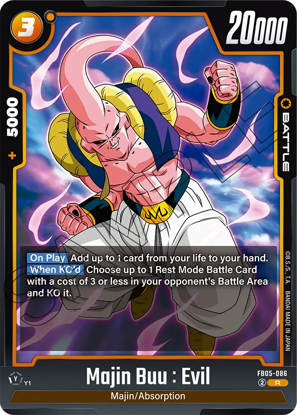 2025 Dragon Ball Super Card Game Fusion World New Adventure (FB05) #FB05-086 Majin Buu : Evil; official card image from the Bandai card database; publisher sample markings retained