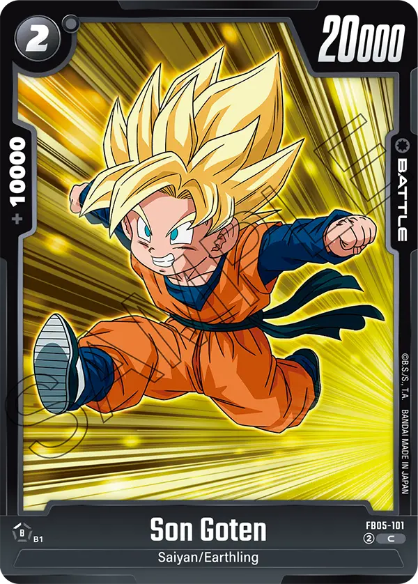 2025 Dragon Ball Super Card Game Fusion World New Adventure (FB05) #FB05-101 Son Goten; official card image from the Bandai card database; publisher sample markings retained