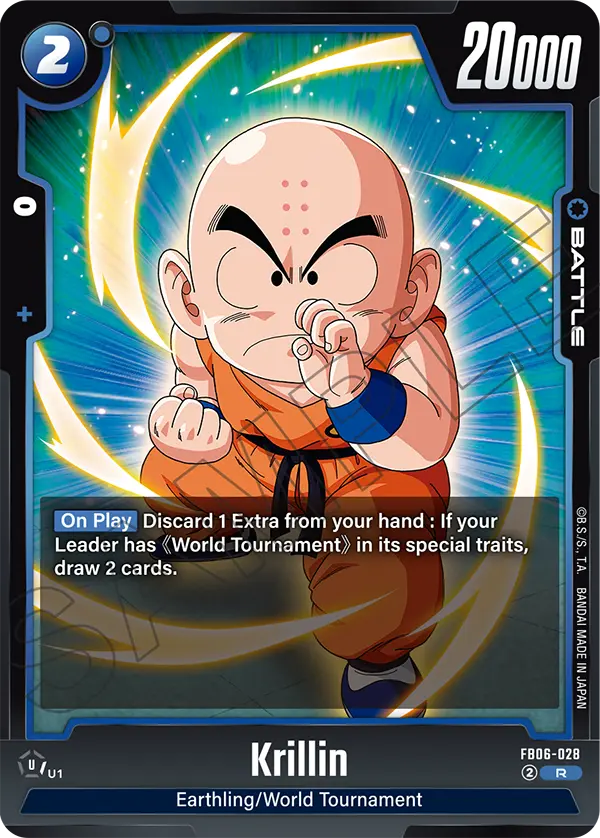 2025 Dragon Ball Super Card Game Fusion World Rivals Clash (FB06) #FB06-028 Krillin; official card image from the Bandai card database; publisher sample markings retained