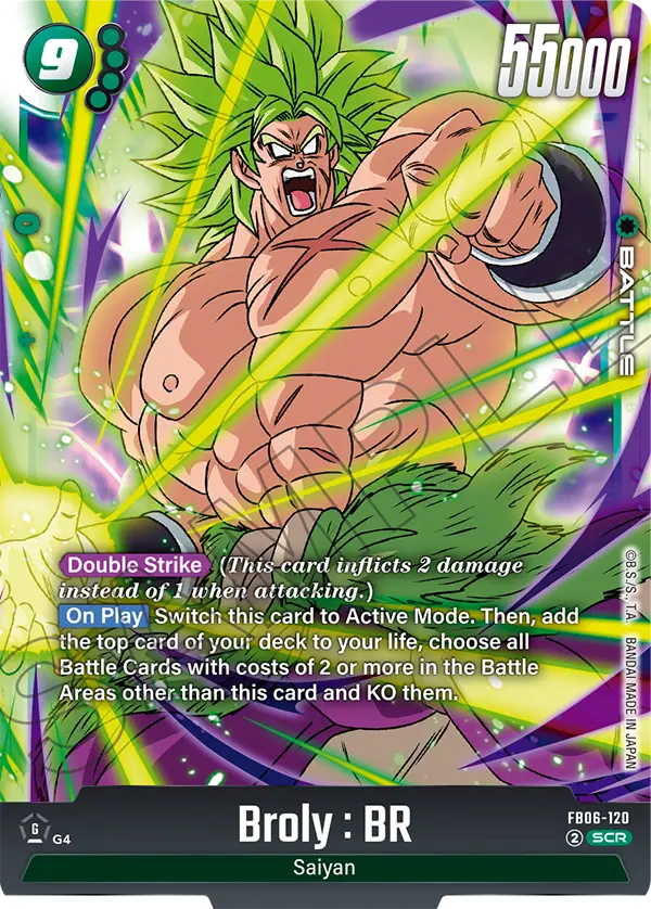 2025 Dragon Ball Super Card Game Fusion World Rivals Clash (FB06) #FB06-120 Broly : BR; official card image from the Bandai card database; publisher sample markings retained