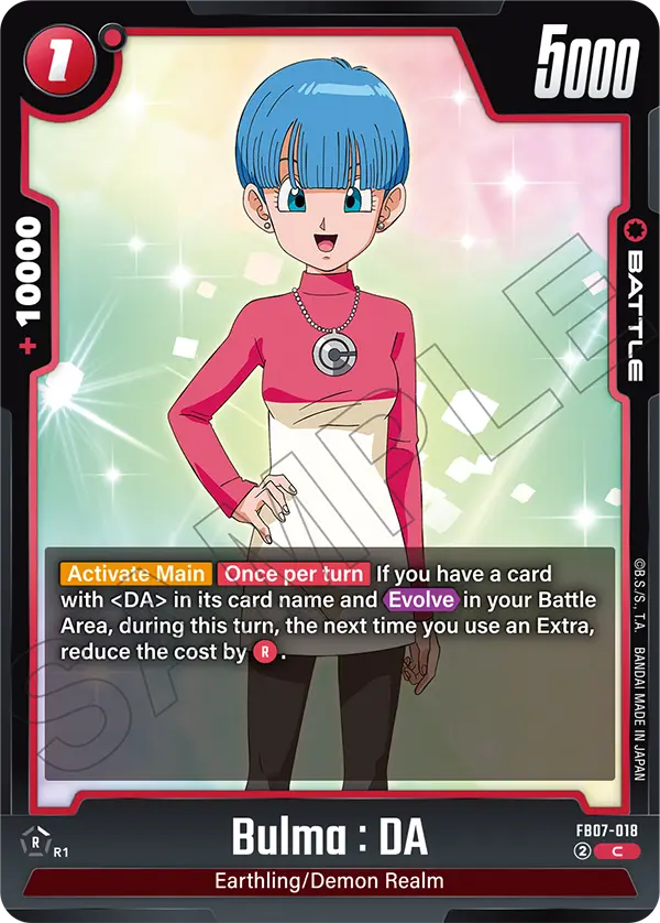 2025 Dragon Ball Super Card Game Fusion World Wish for Shenron (FB07) #FB07-018 Bulma : DA; official card image from the Bandai card database; publisher sample markings retained