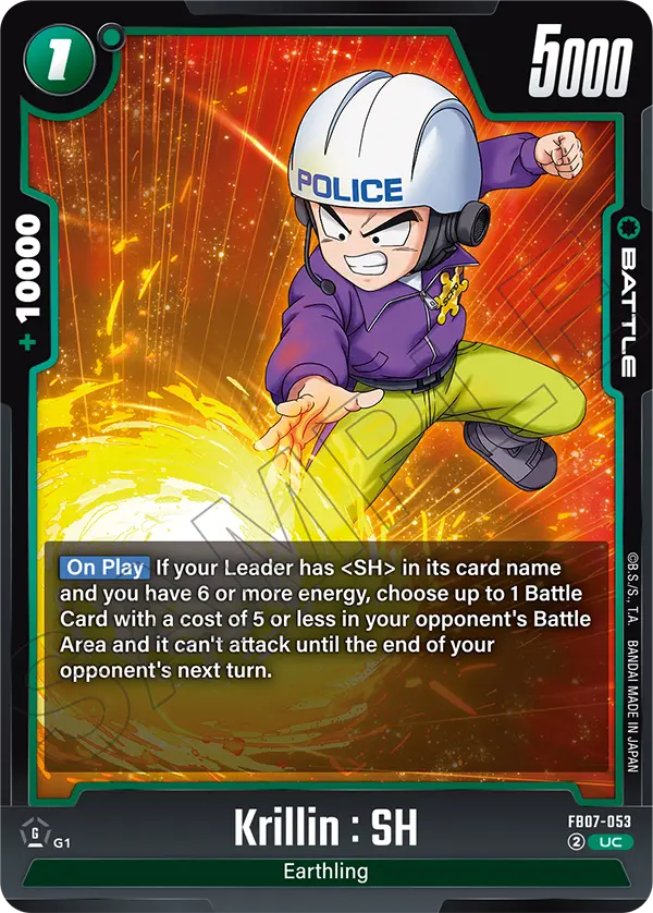 2025 Dragon Ball Super Card Game Fusion World Wish for Shenron (FB07) #FB07-053 Krillin : SH; official card image from the Bandai card database; publisher sample markings retained